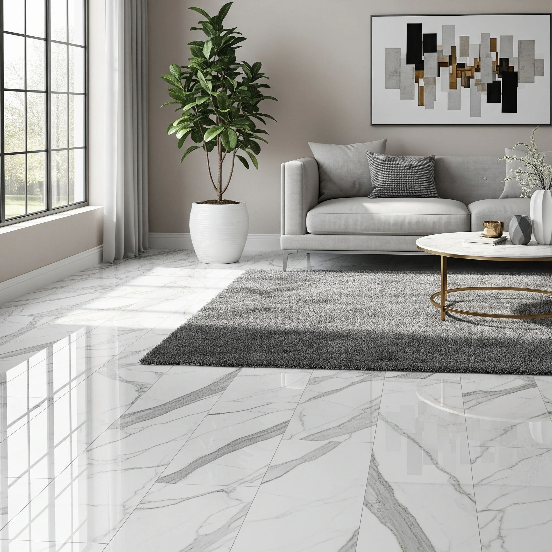 Lantai Vinyl Motif Marmer Putih 1x1
