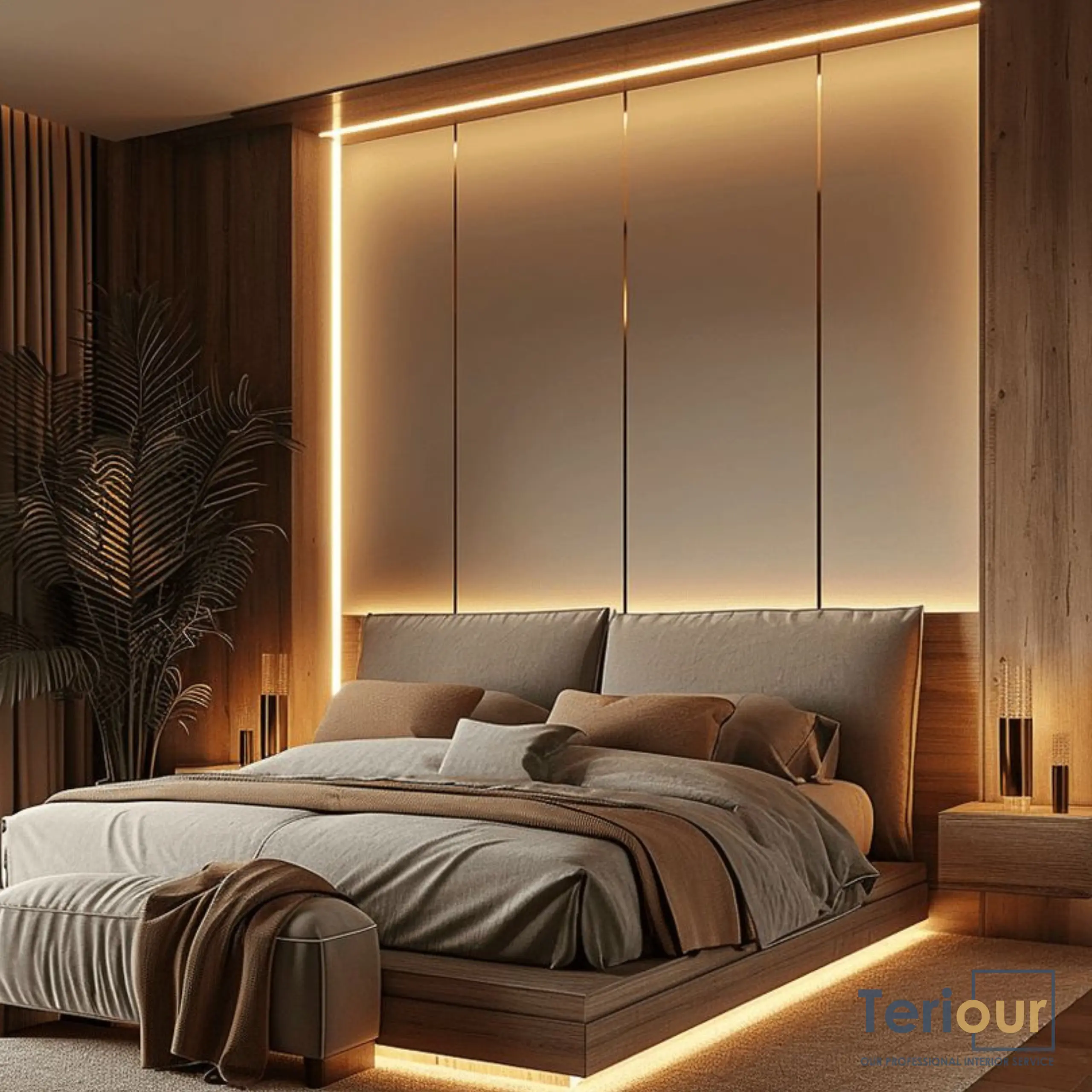 Backdrop kamar kombinasi lampu bawah